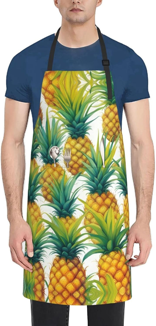 Exotic Tropical Pineapples print Waterproof chef's apron with pocket apron for kitchen cooking baking barbecue and gardening