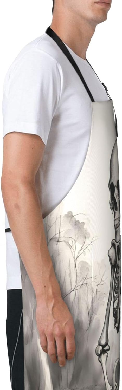 Interesting Skeleton print Waterproof chef's apron with pocket apron for kitchen cooking baking barbecue and gardening