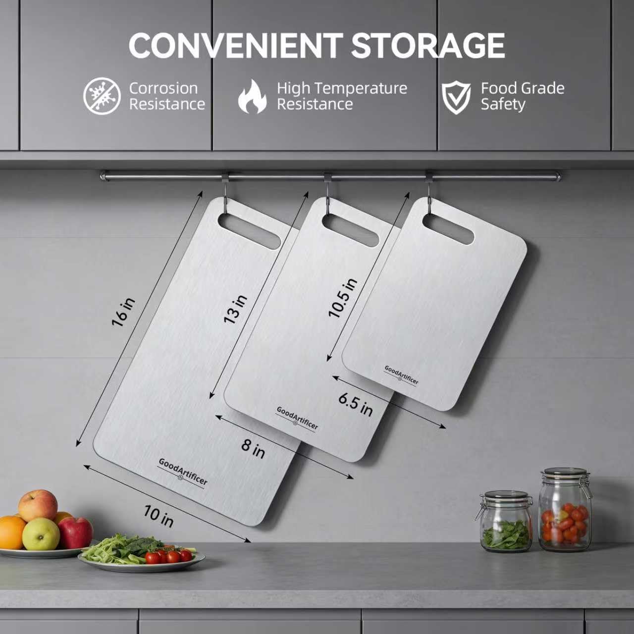 Titanium Cutting Boards Set of 3, 100% Pure Titanium Kitchen Cutting B