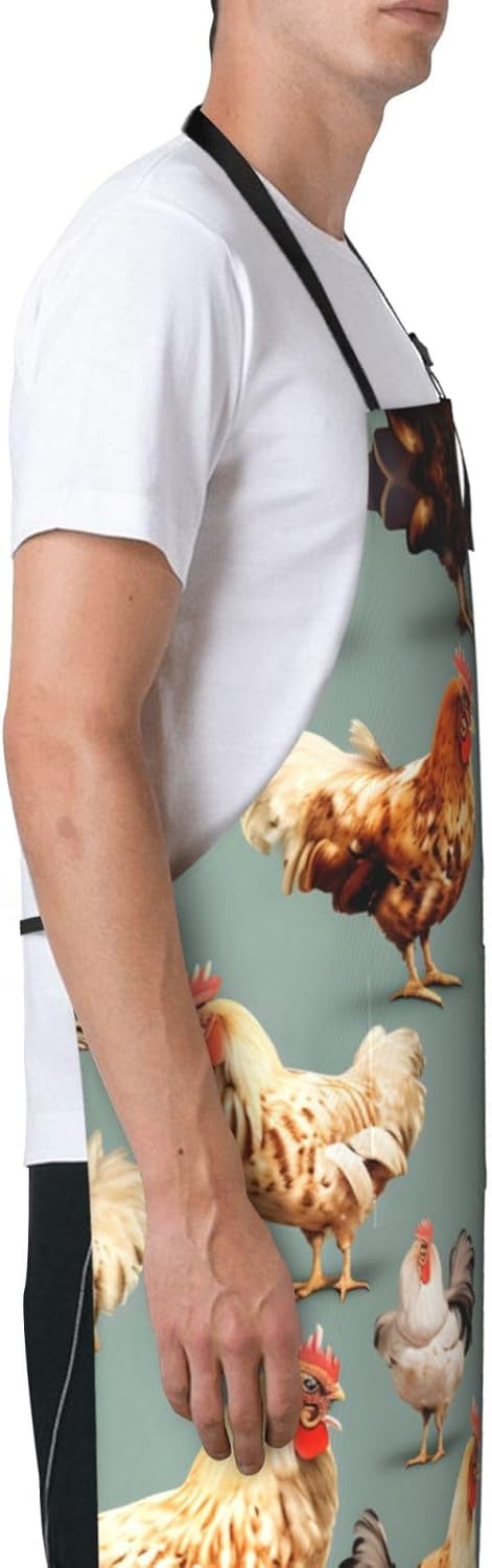 Chicken Prints Print Laundry apron 28x33 In Waterproof Kitchen Apron with Pockets for Cooking Baking