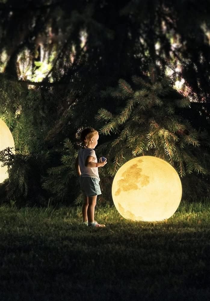 Outdoor Wall Lights LED Moon Floor Lamp, 3D Outdoor Waterproof Moon Decorative Lamp, Rechargeable Dimmable Garden Light Fixture for Dining Atmosphere Light Waterproof Pillar Lamp(Size:50cm)