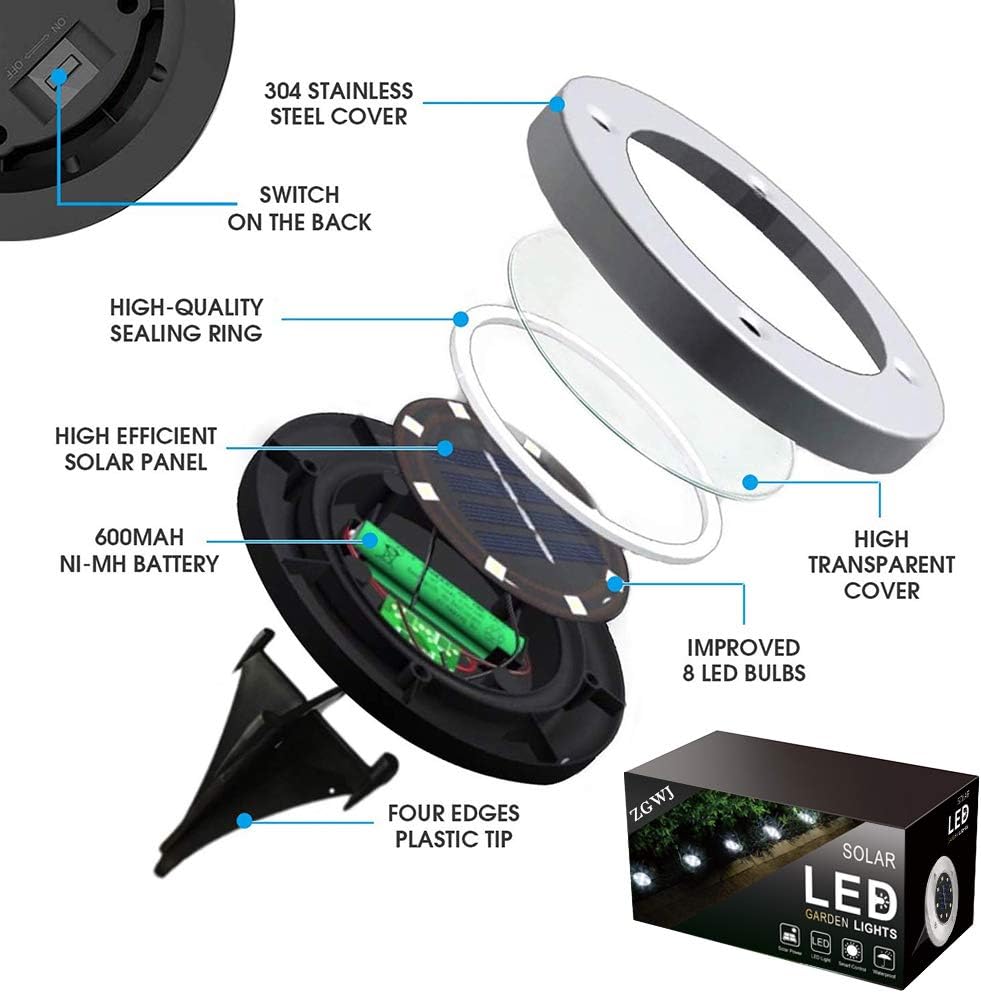 ZGWJ 8 Pack Solar Ground Lights,8 LED Solar Garden Lights Outdoor Wate