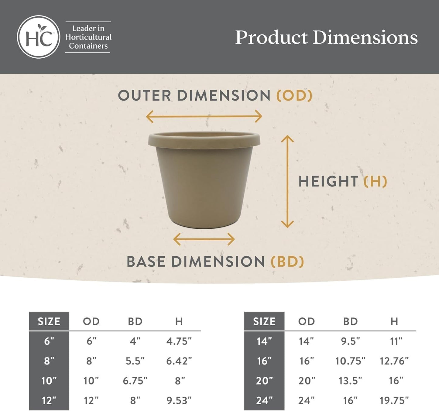 The HC Companies 14 Inch Prima Round Planter Pots w/Drainage Holes & R
