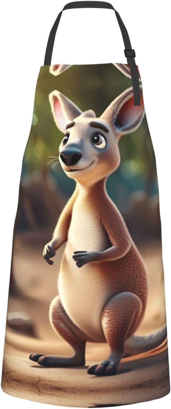 Funny Cartoon Kangaroo Zoo (2) print Waterproof chef's apron with pock