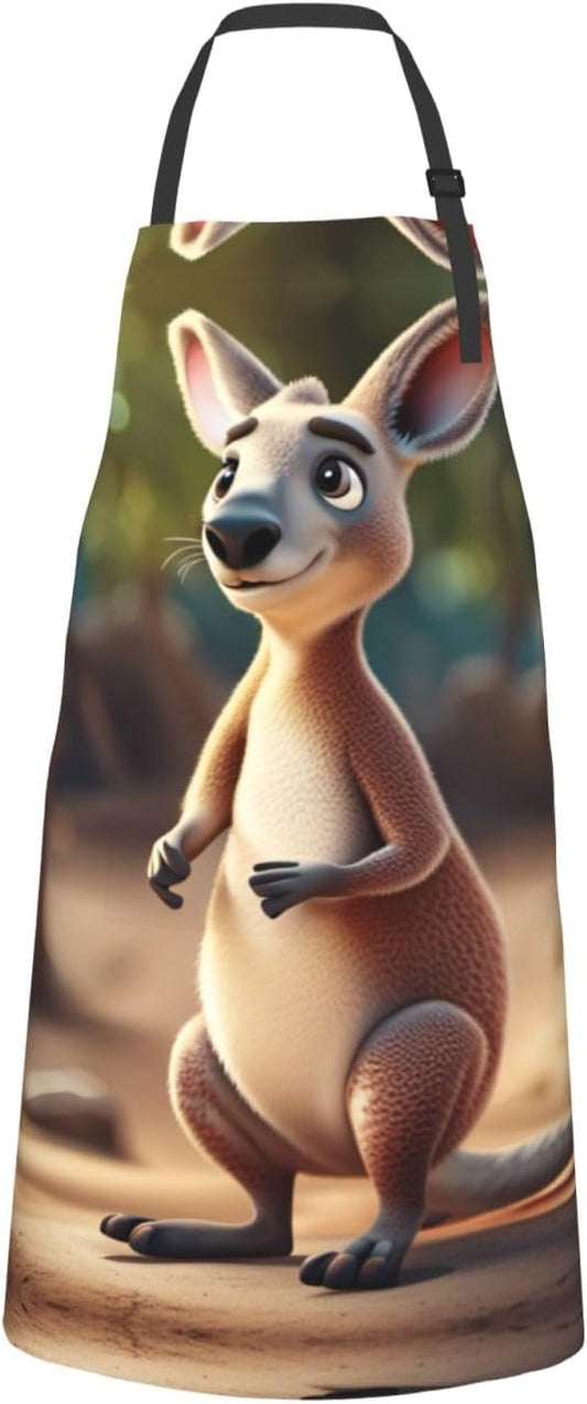 Funny Cartoon Kangaroo Zoo (2) print Waterproof chef's apron with pocket apron for kitchen cooking baking barbecue and gardening