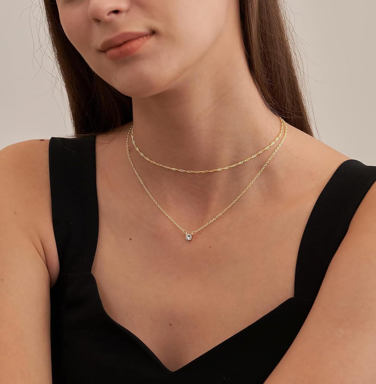 Tewiky Dainty 14k Gold Plated/Silver Cubic Zirconia Necklaces for Wome