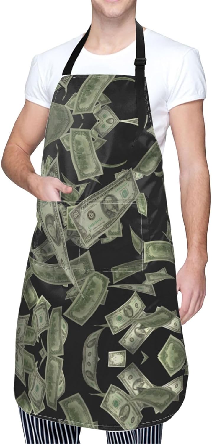 Dollar Sign Money print Waterproof apron with pocket adjustable cooking apron for adult kitchen bibs to bake