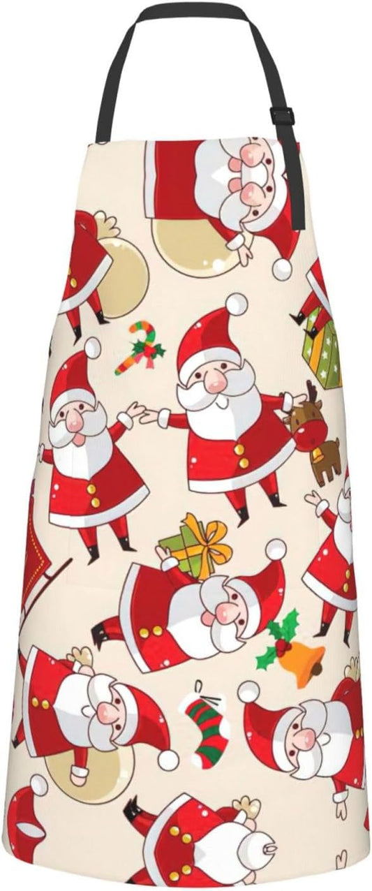 Christmas Cartoon Santa Claus print Waterproof apron with pocket adjustable cooking apron for adult kitchen bibs to bake