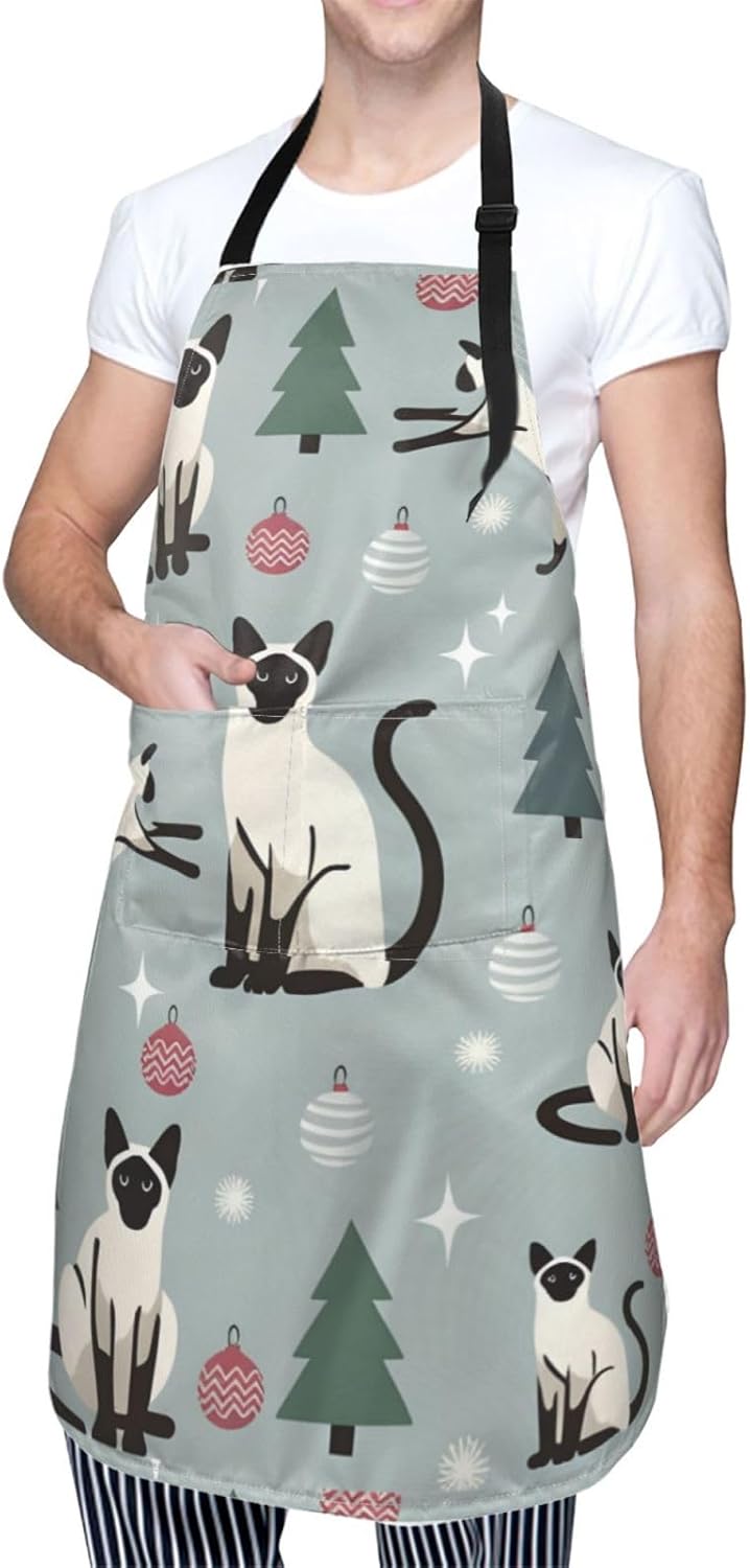 YANYU Fun cat and tree Print 28x33 In Kitchen Apron Stylish Chef Apron with Pockets for Cooking Baking Painting