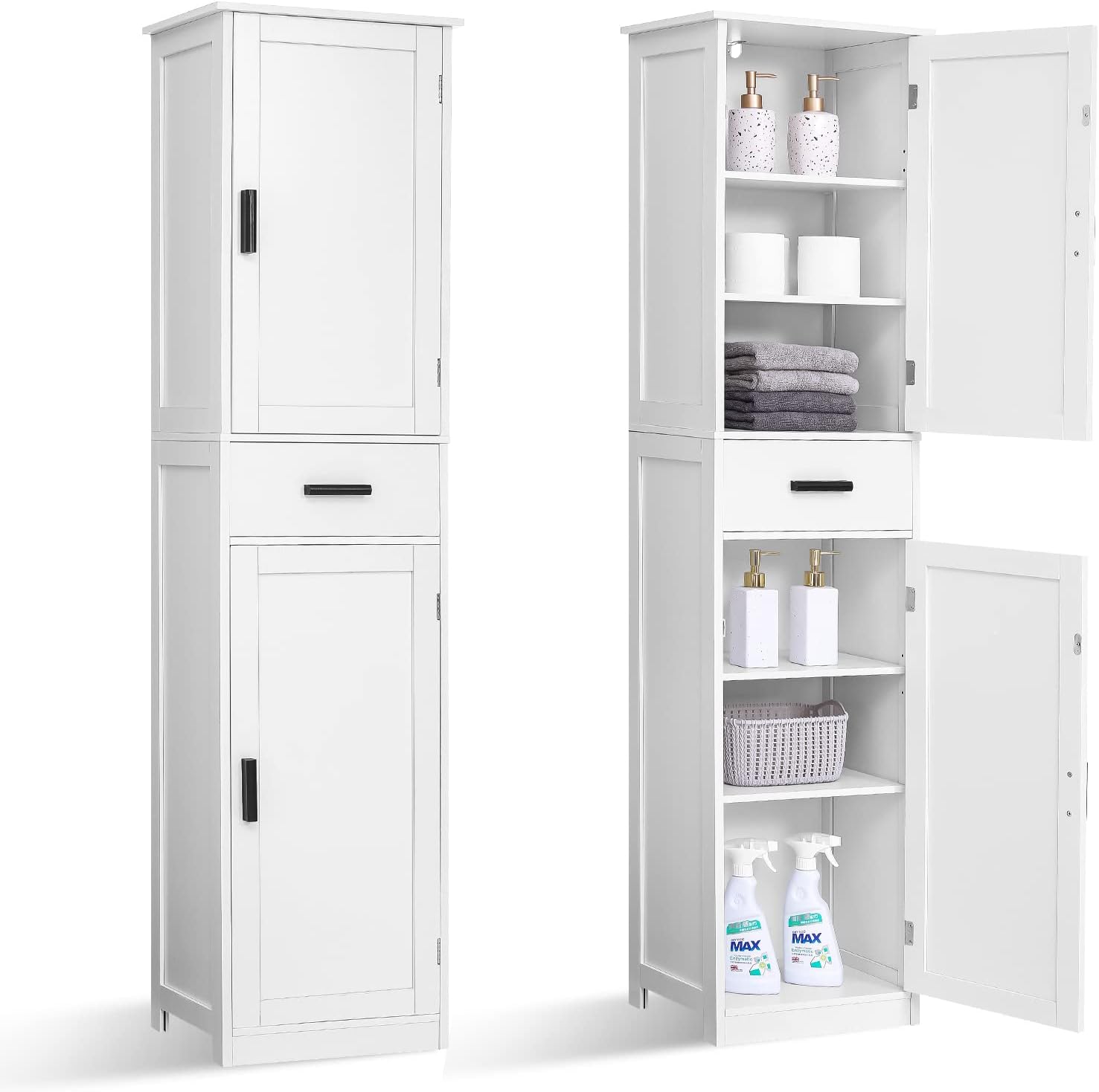 usikey 67'' Tall Bathroom Cabinet, Storage Cabinet with 4 Shelves & 2 