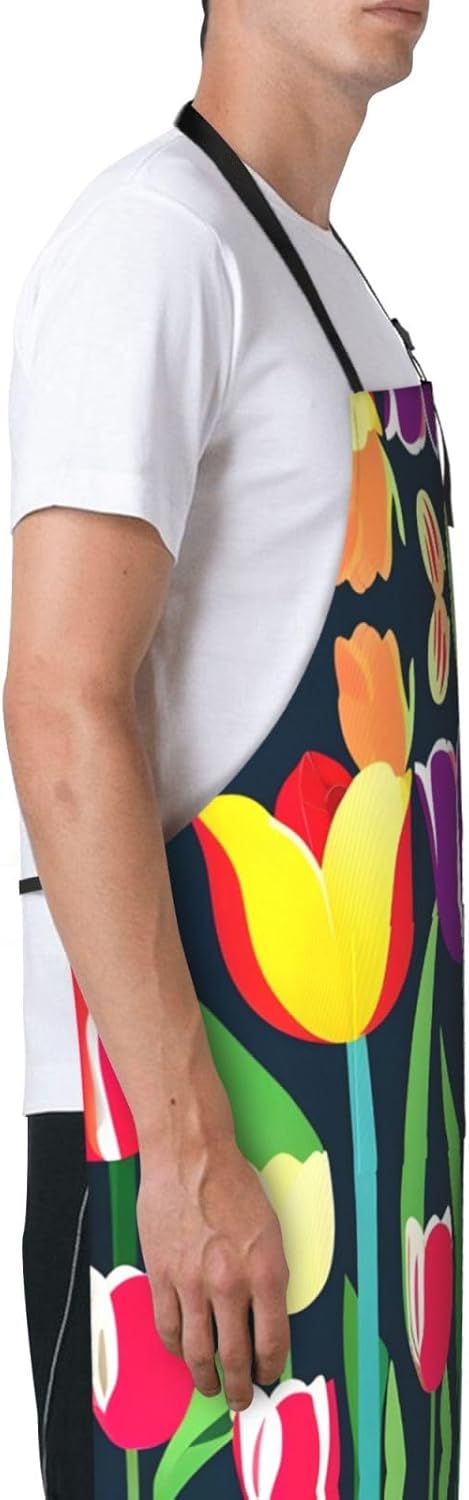 Colorful Tulips Print Laundry apron 28x33 In Waterproof Kitchen Apron 