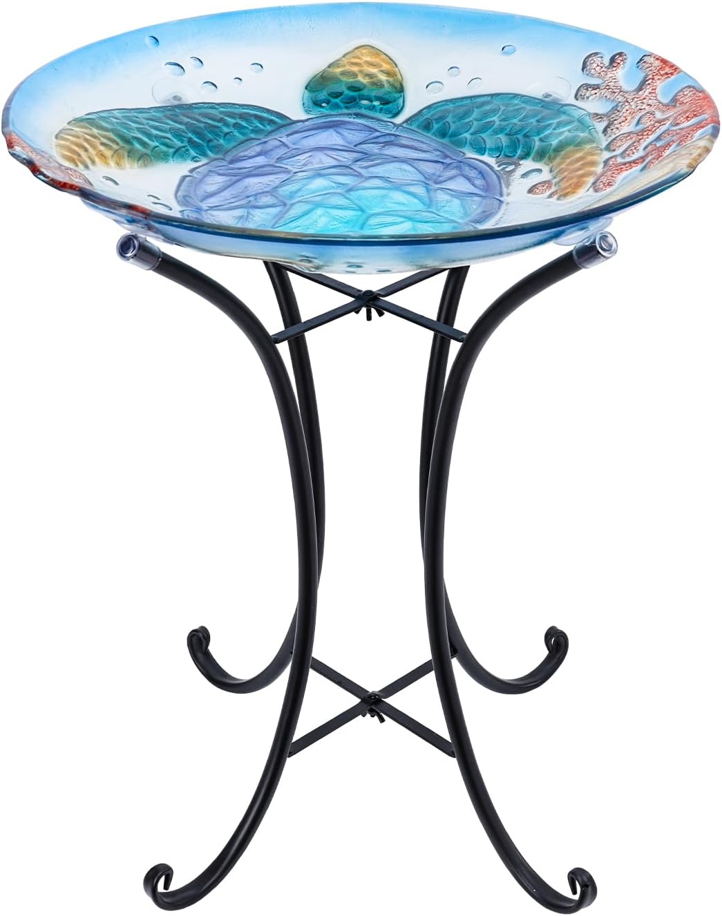 MUMTOP Bird Baths for Outdoors, Sea Turtle Glass Large Bird Bath Bowl with Metal Stand, Bird Feeders for Outside and Garden, Patio,Lawn Decor (Blue)