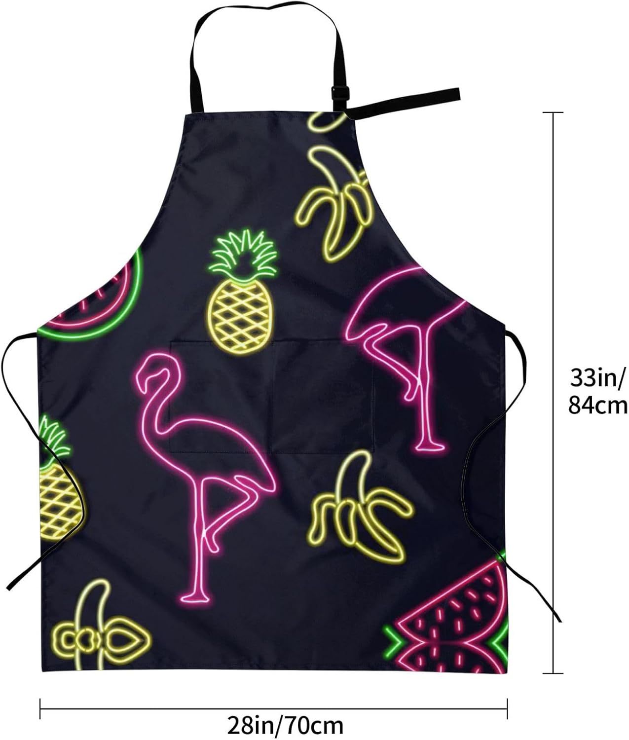 Pineapple Banana Flamingo Print 28x33 In Adult Kitchen Apron with Pockets Versatile Chef Smock for Cooking Baking