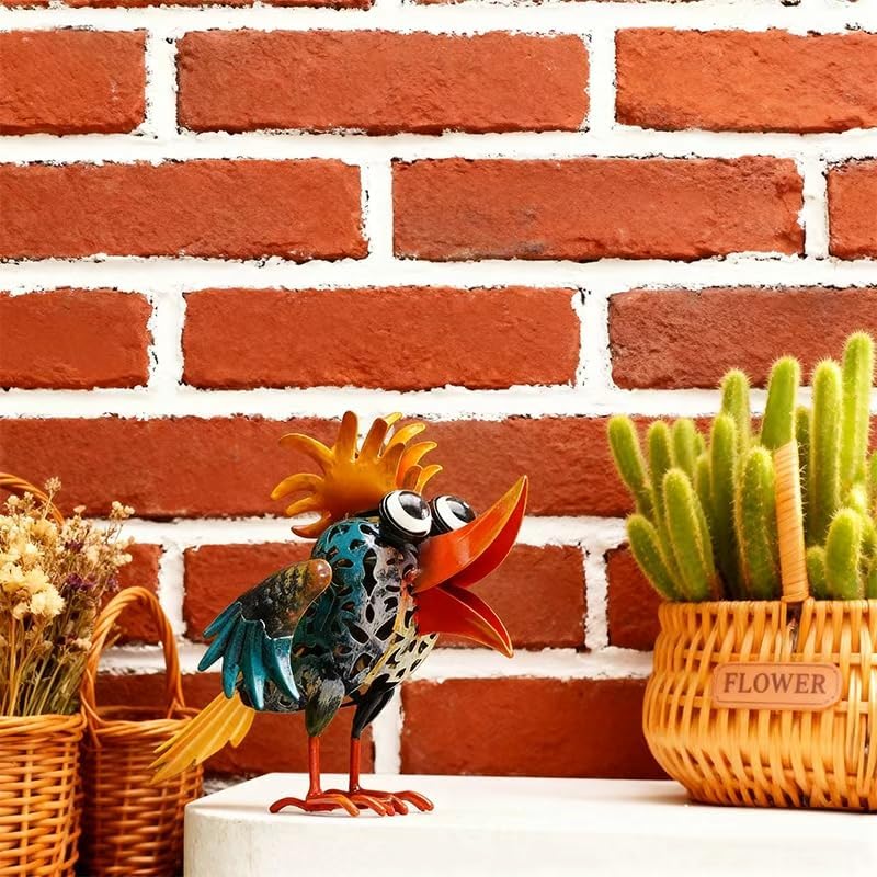Art Deco Metal Rooster Garden Statue, Weatherproof Outdoor Indoor Deco
