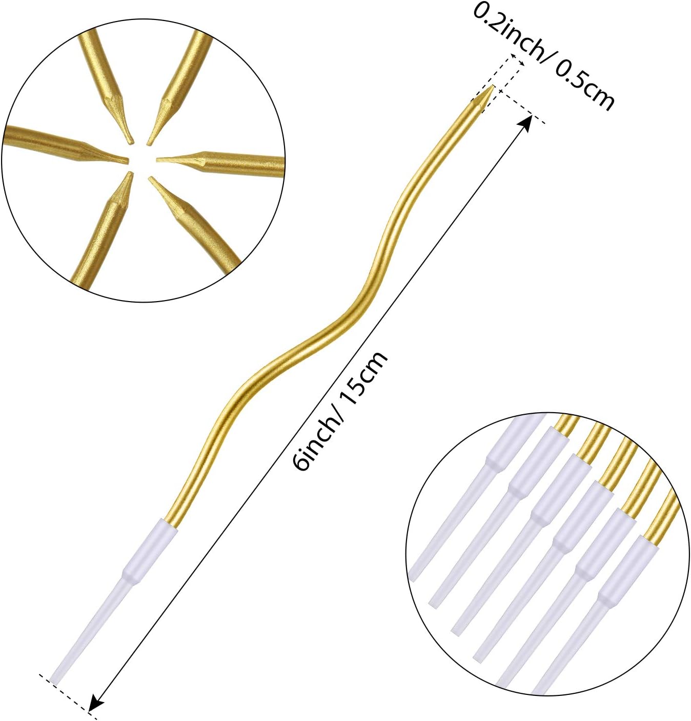 BBTO 12 Pcs Twisted Birthday Candles Spiral Metallic Cupcake Thin Long Cake Candles with Holders for Birthday Wedding Party(Gold)