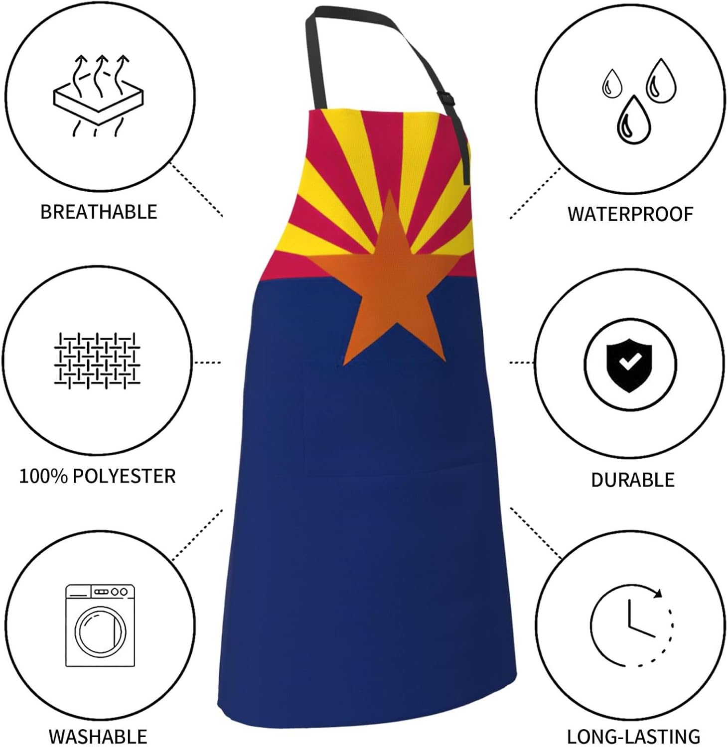 Arizona state flag print Waterproof chef's apron with pocket apron for