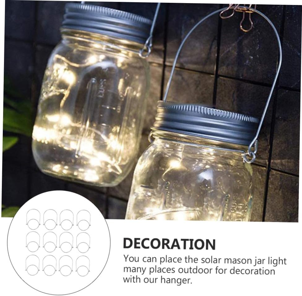BESTOYARD 12 Pcs Solar Mason Jar Wall Lights Handles Waterproof Metal Hangers for Indoor and Outdoor Decor for Garden Patio and Bedroom Lighting