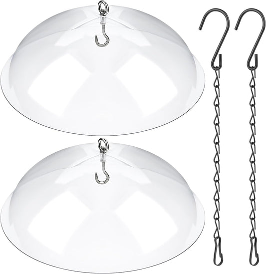2 Pcs Bird Feeders Protective Cover Clear Squirrel Baffle Bird Feeder Squirrel Guard Round Protective Dome Rain Protective Cover with Chains for Hanging Bird Feeders Outdoor Garden - 10''