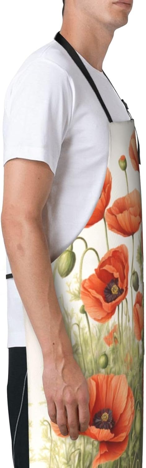 poppy flowers Print Laundry apron 28x33 In Waterproof Kitchen Apron with Pockets for Cooking Baking