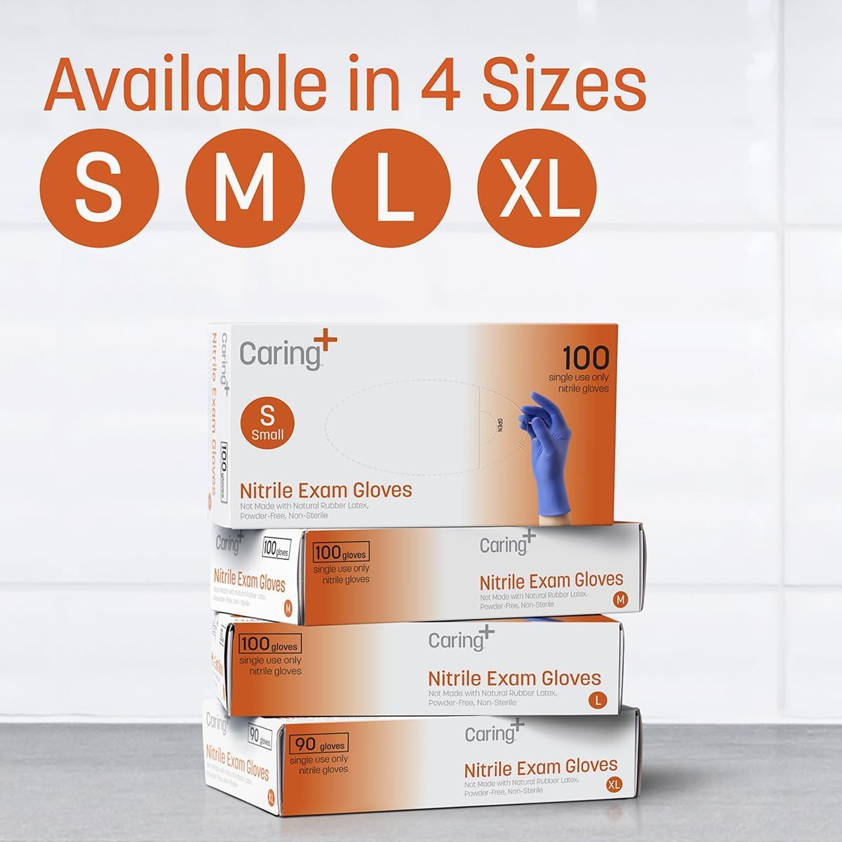 Caring Nitrile Exam Gloves, Blue, Powder-Free, Disposable Gloves for M