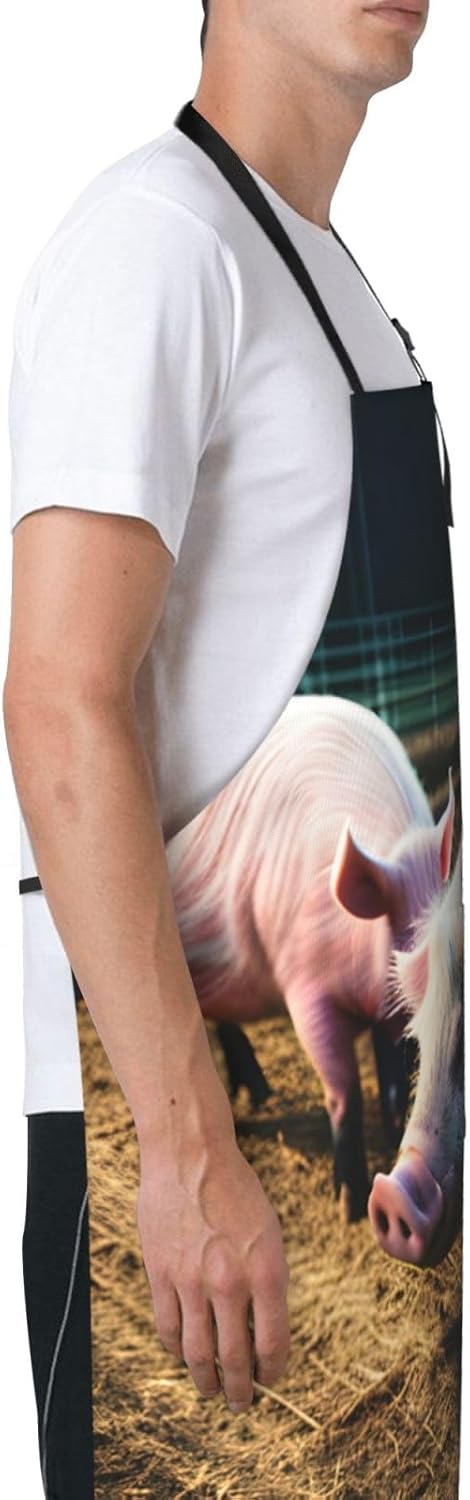 Pigs in Farm Print 28x33 In Adult Kitchen Apron with Pockets Versatile