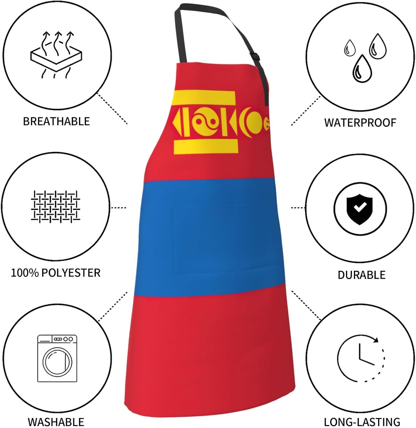 YANYU Mongolian flag Print 28x33 In Kitchen Apron Stylish Chef Apron w