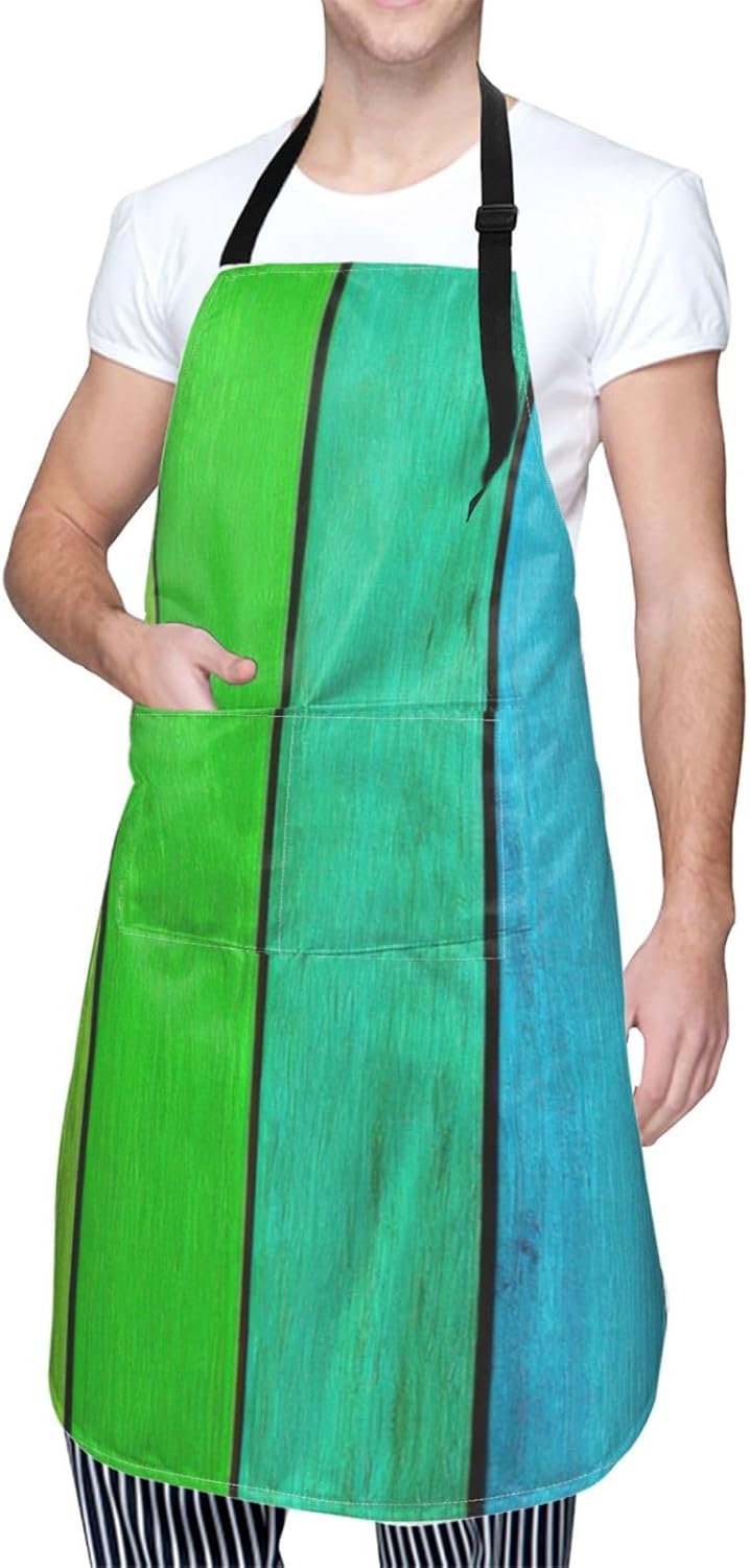 Rainbow Colored Wood Background Print Laundry apron 28x33 In Waterproof Kitchen Apron with Pockets for Cooking Baking