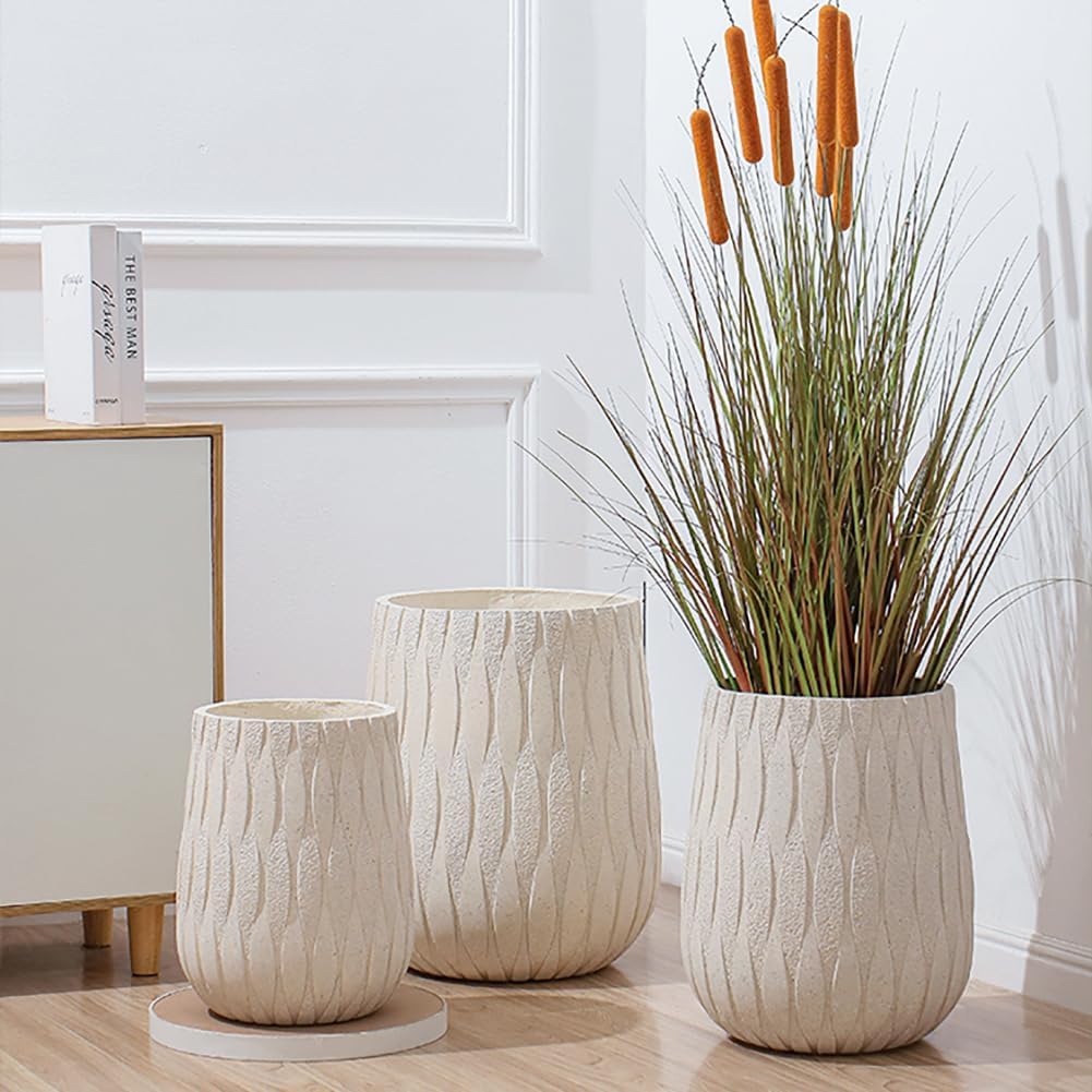Weathered Concrete Large Planter, Outdoor Decorative Tall Flower Pot with Drainage Hole,Round Planter Pots for Home, Garden, Patio, Courtyard,Porch,White1