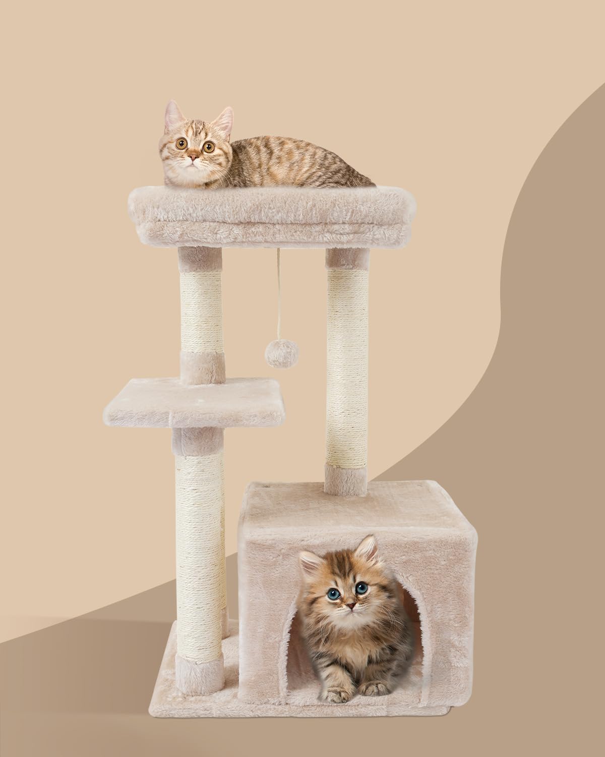 FISH&NAP Cute Cat Tree Kitten Cat Tower for Indoor Cat Condo Sisal Scr