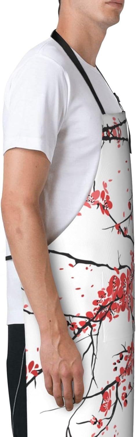 delicate cherry blossoms Print 28x33 In Adult Kitchen Apron with Pockets Versatile Chef Smock for Cooking Baking