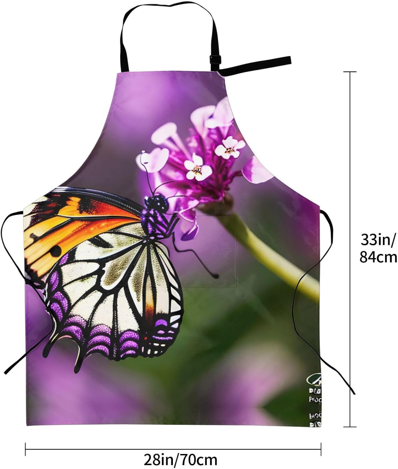 Purple plum butterfly print Waterproof chef's apron with pocket apron for kitchen cooking baking barbecue and gardening