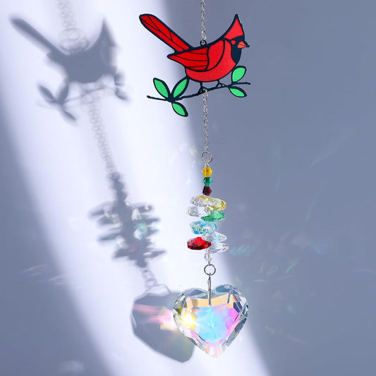 1Pcs Colorful Crystal Cardinal Suncatcher with Chain Love Pendant Ornament for Women, Red Bird Gift, Window Hanging Sun Catchers for Home Office Decor, Valentines, Mothers Day, Memorial Gift