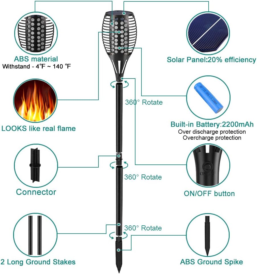 Aityvert Solar Torch Lights, 43" Flickering Flames 96LED Larger & High