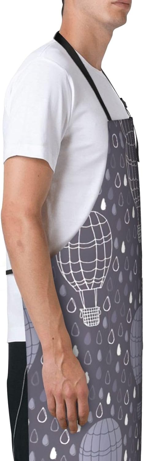 Hot Air Balloon Print Laundry apron 28x33 In Waterproof Kitchen Apron with Pockets for Cooking Baking