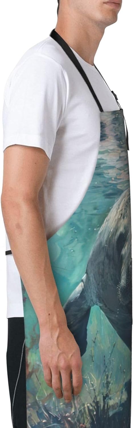 Crazy Save Manatee print Waterproof chef's apron with pocket apron for kitchen cooking baking barbecue and gardening