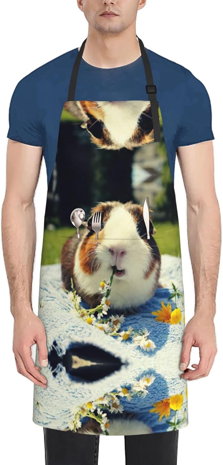 Guinea Pig Print 28x33 In Adult Kitchen Apron with Pockets Versatile Chef Smock for Cooking Baking