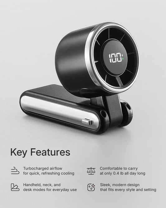 Portable Handheld Turbo Fan - 5 Gear High Speed 4000mAh Rechargeable Mini Personal Hand Fan Blow Cold Air, Battery Operated Travel Essentials, Beach Vacation, Gifts for Women, Men (Black)