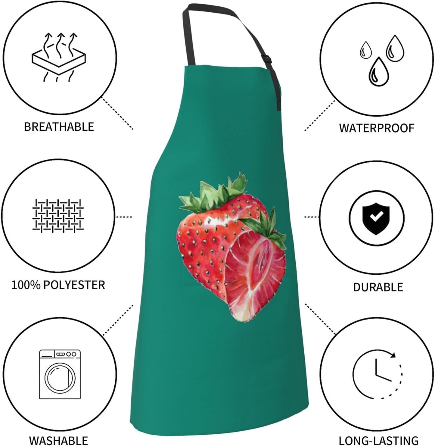 Strawberry print Waterproof apron with pocket adjustable cooking apron for adult kitchen bibs to bake