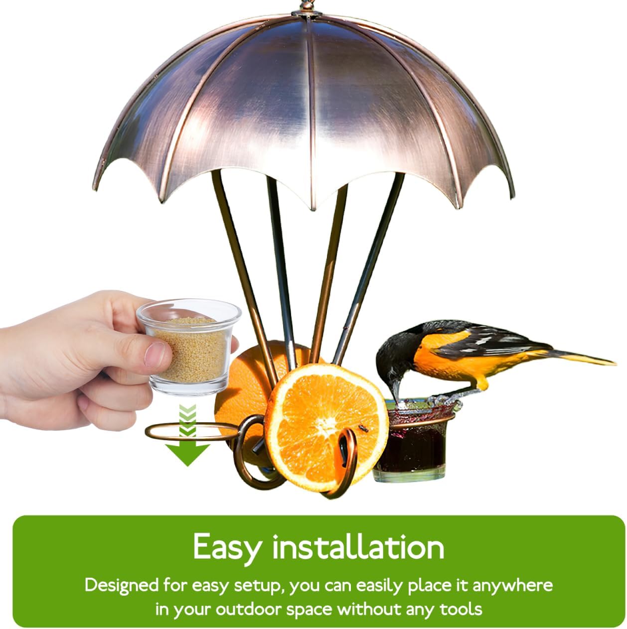 POPETPOP Hanging Bird Feeder Cup Metal Accessory for Outdoor Balcony Window Wild Birds Hummingbird Feeder Part Garden Decor
