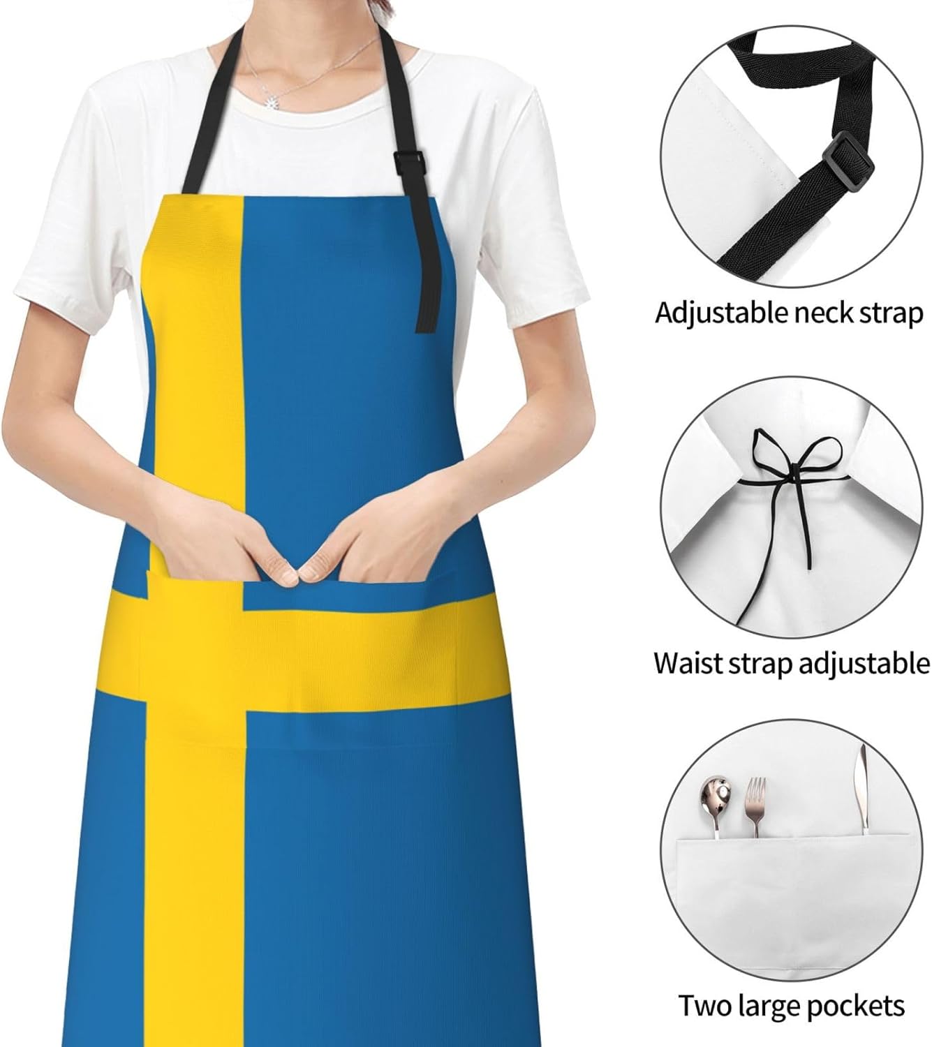 Swedish flag print Waterproof apron with pocket adjustable cooking apron for adult kitchen bibs to bake