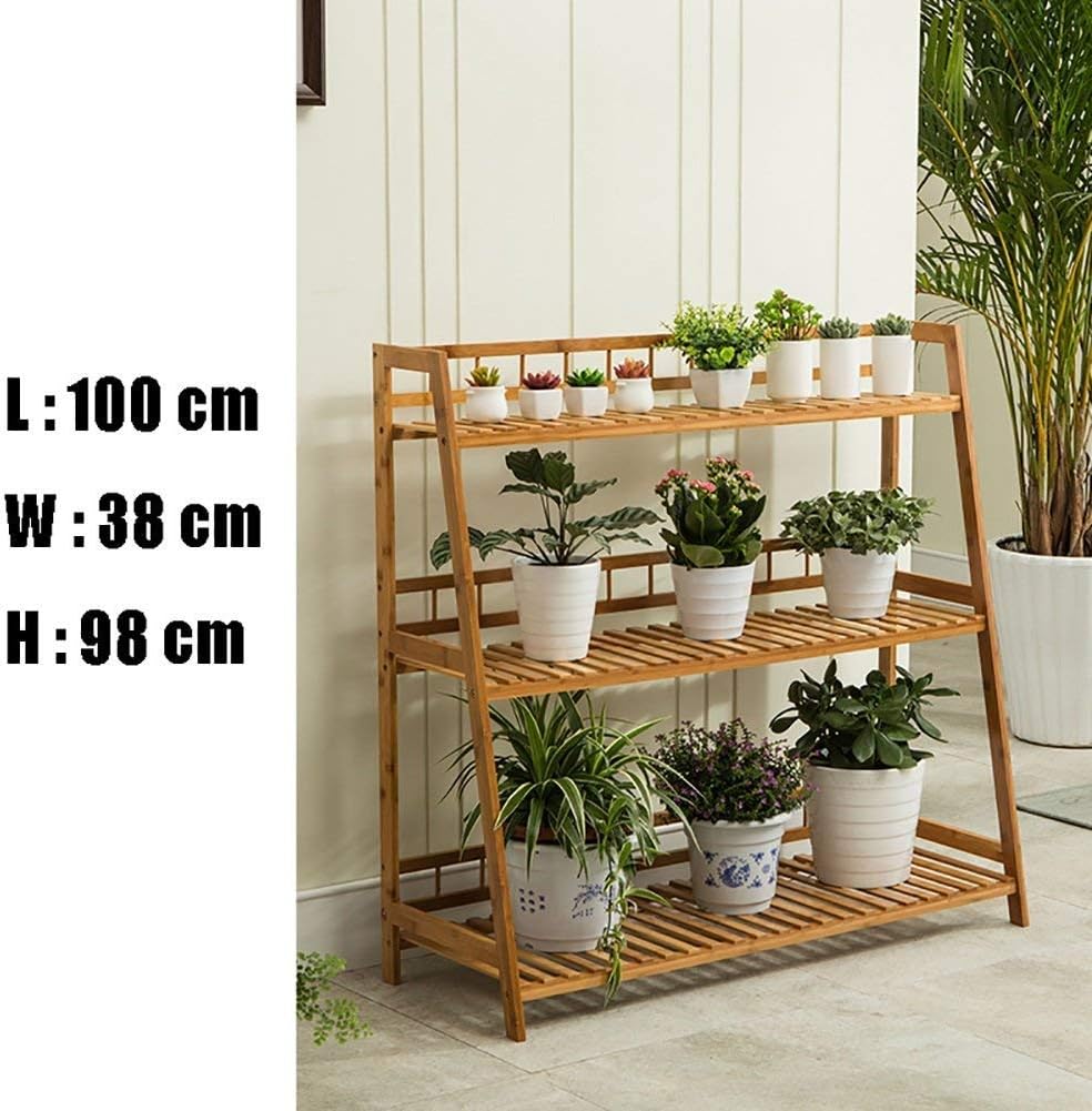 JF-Xuan Flower Stand Upgrade The 3-Level Solid Wood Flower Pot. Stand Ladder with Plant Stand in The Inner Multilayer Balcony Stand, Outdoor Living Room (Size: 100 \