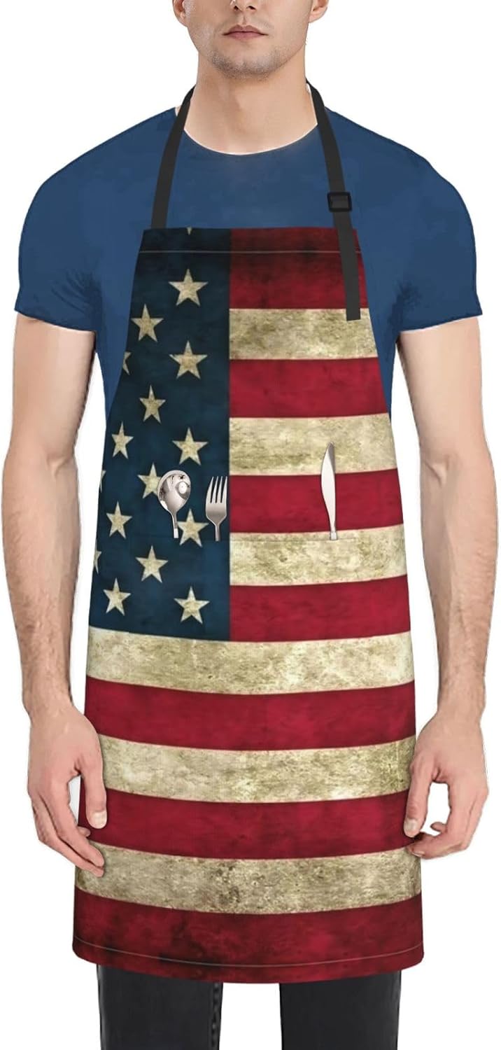 American flag print Waterproof apron with pocket adjustable cooking apron for adult kitchen bibs to bake