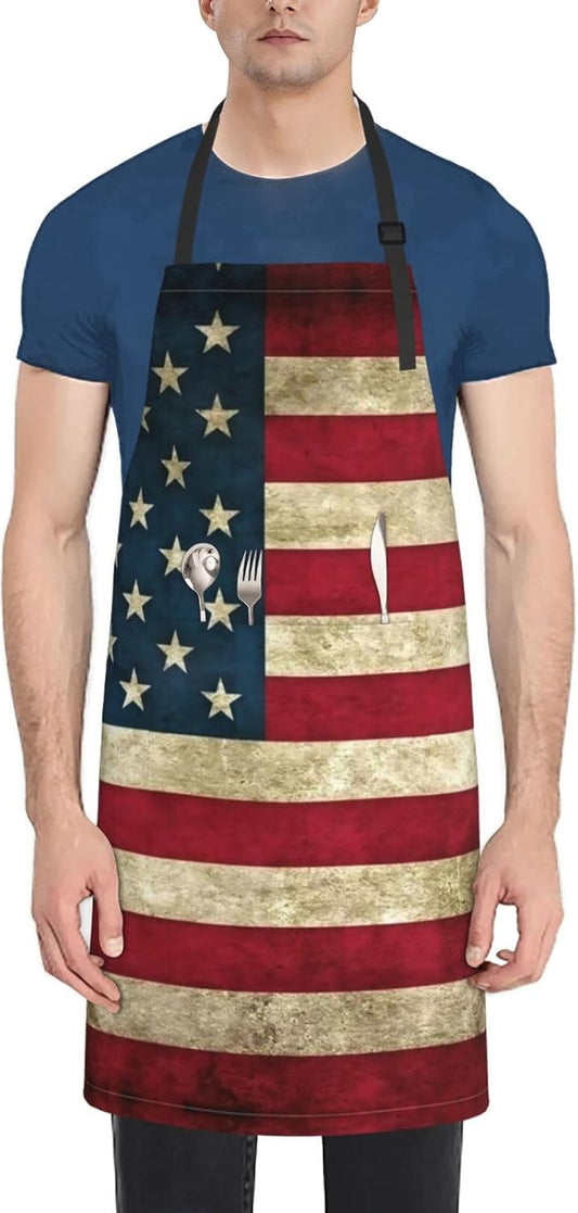American flag print Waterproof apron with pocket adjustable cooking apron for adult kitchen bibs to bake