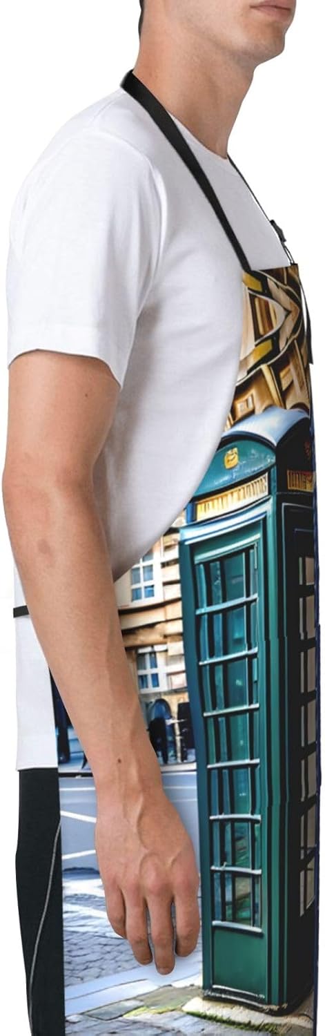 british phone booth print Waterproof chef's apron with pocket apron for kitchen cooking baking barbecue and gardening