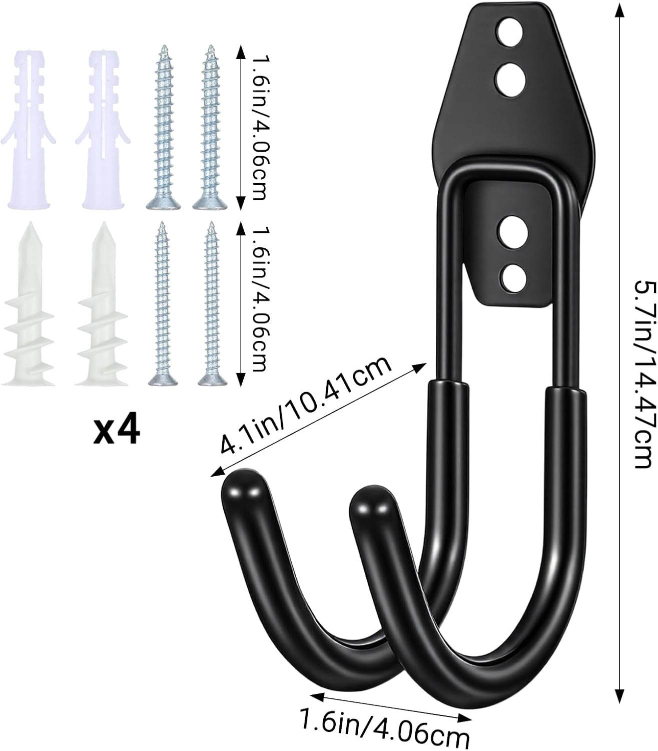 Garage Tool Hooks Wall Mount, 6 Pack Heavy Duty Storage Hooks for Garden Tools, Wall Hook for Garden Hoses, Brooms, Ladders, Garage Storage and Organization Accessories with 24 sets of screws