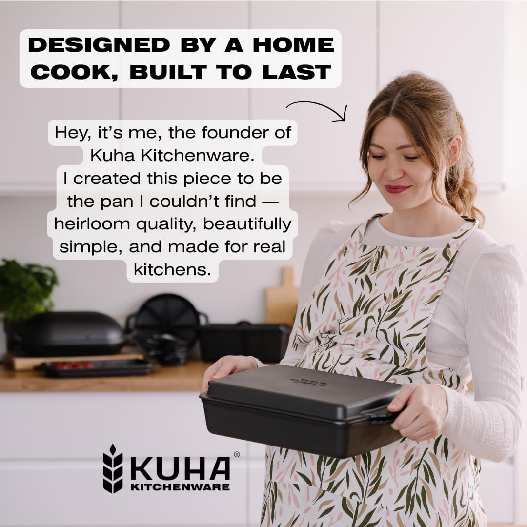 Kuha 2-in-1 Square Cast Iron Dutch Oven, 6 QT – Skillet Lid & Casserol