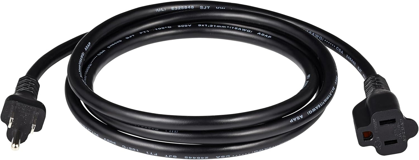 Amazon Basics Extension Cord, 3 Prong Outlet Extender, Indoor Power Cord, 13 Amps, 125V, 6 Ft, Black