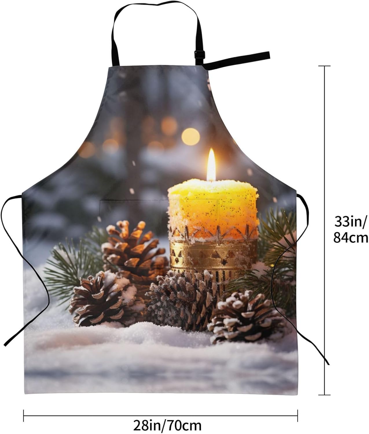 Candle Winter Snow Fir Tree Leaves print Waterproof apron with pocket 