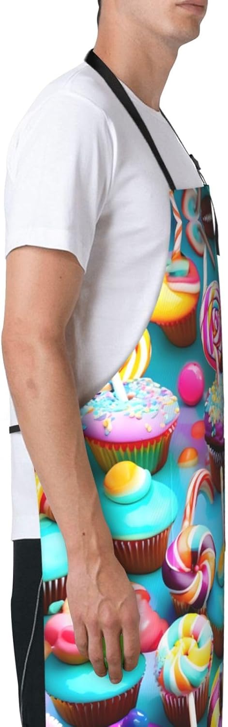 Colorful Sweet Lollipop Cupcake Donut Print Laundry apron 28x33 In Waterproof Kitchen Apron with Pockets for Cooking Baking