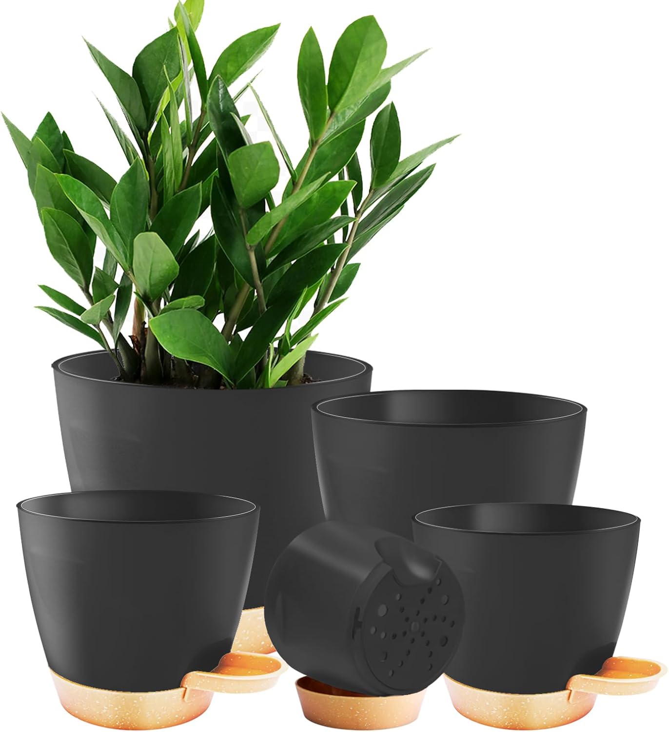 5-Pack Plant Pots with Drainage for Winter Care 7/6.5/6/5.5/5 Inch, Se